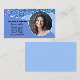 Professionelles Nanny-Foto Blau Faux Glitter Visitenkarte