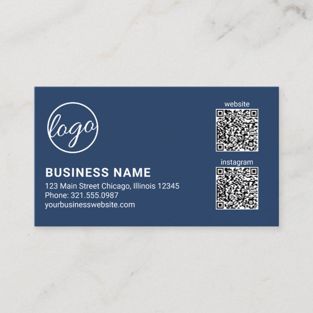 Professionelles Navy Blau Logo QR-Code Modern Visitenkarte (Vorderseite)