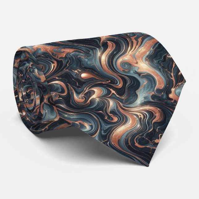 Professionelles Navyblau und Kupfermarmor Krawatte (Gerollt)