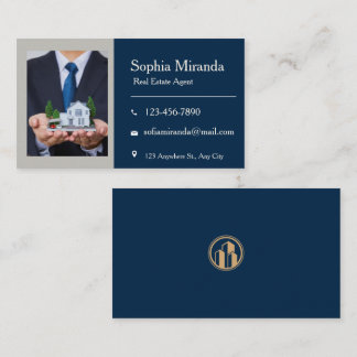 Professionelles Realtor-Foto Navy Blau Gold Geschä Visitenkarte