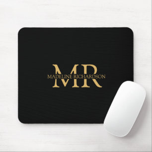 Professionelles Schwarz Gold Monogramm Name Anfang Mousepad