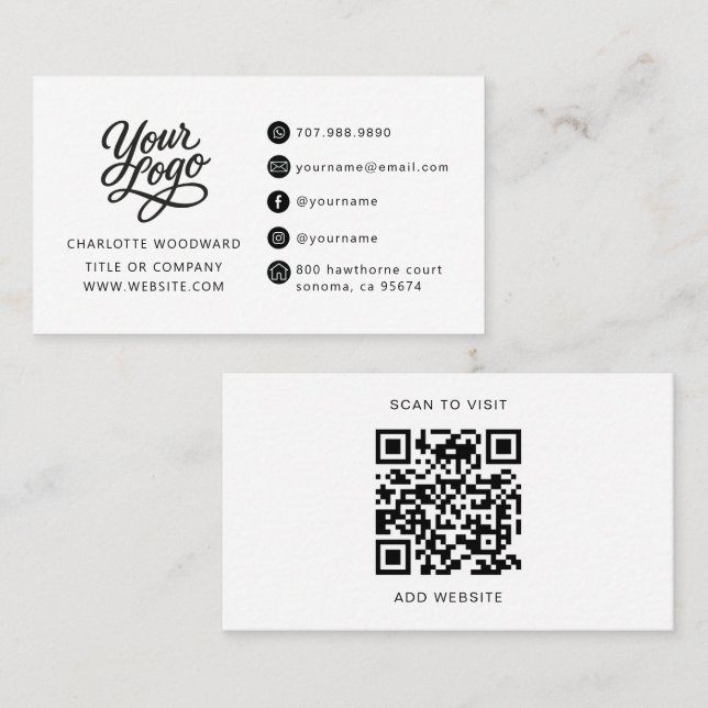 Professionelles Schwarz-Weiß-Logo QR-Code Visitenkarte (Vorne/Hinten)