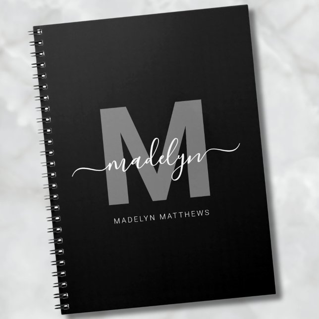 Professionelles Schwarz-Weiß-Monogramm-Initiale Notizblock (Professional Black White Monogram Initial notebook)
