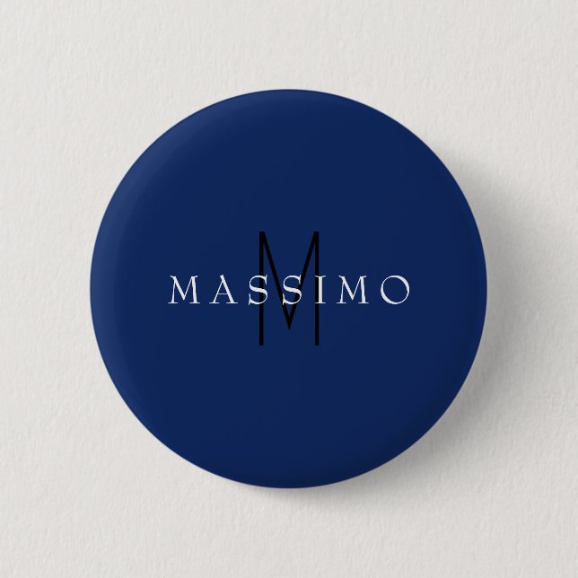 Professionelles schwarzes Monogramm Blau Ihr Name Button (Vorderseite)