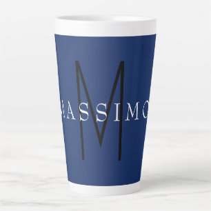Professionelles schwarzes Monogramm Blau Ihr Name Milchtasse