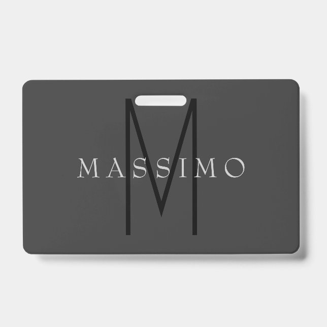 Professionelles schwarzes Monogramm grau Ihr Name Ausweis (Vorderseite)