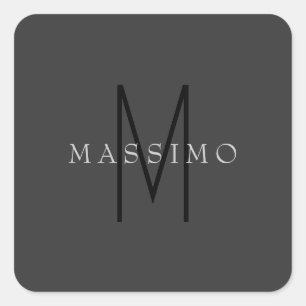 Professionelles schwarzes Monogramm grau Ihr Name Quadratischer Aufkleber