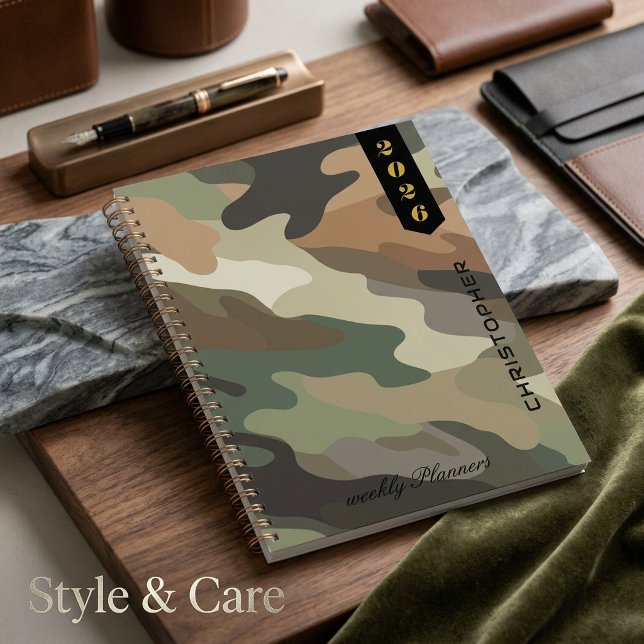 Professionelles Skript auf elegantem Tarnmuster Planer (Professional Script on Elegant Camouflage Pattern Planner)