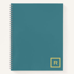 Professionelles Türkis Vollfarbe Einfache Initiale Notizbuch