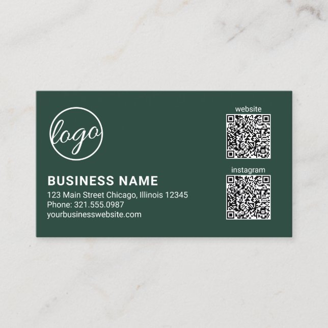 Professionelles Waldgrün-Logo QR-Code Modern Visitenkarte (Vorderseite)