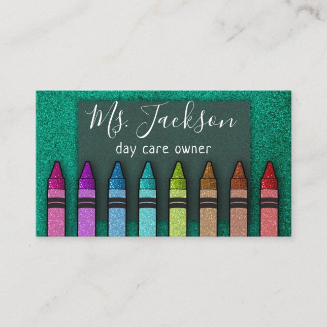 Professor Preschool Lehrer Glitzer Rainbow Crayon Visitenkarte (Vorderseite)