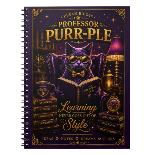 Professor Purr-Ple™ Spiralblock Notizblock (Vorderseite)