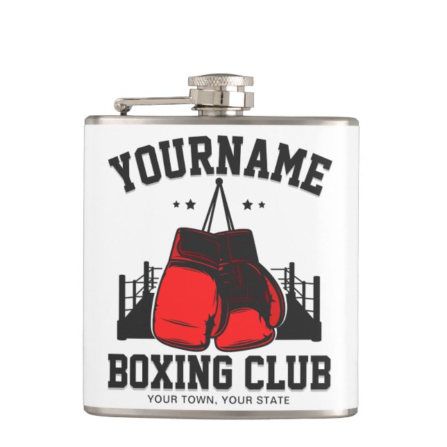 Profi-Boxer ADD NAME Rote Handschuhe Boxring Train Flachmann (Vorderseite)
