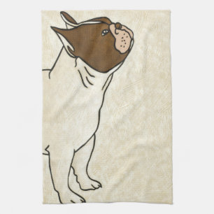 Profil der französischen Bulldogge oben schauend Küchentuch