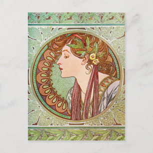 Profil einer Frau, Alphonse Mucha Postkarte