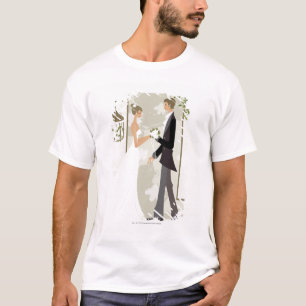 Profil eines Mannes, der einer Frau Blumen gibt T-Shirt