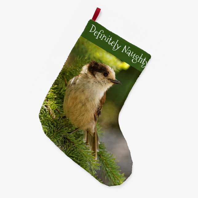 Profil eines Niedlichen grauen Jay / Whiskeyjack S Großer Weihnachtsstrumpf (Vorderansicht (hängend))