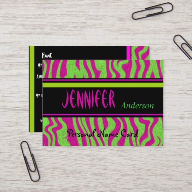 Profil Nom personnel Carte Lime Green Pink Swirl (Devant/Arrière en situation)