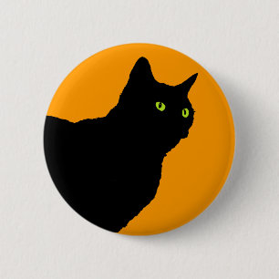 Profil-schwarze Katze auf Orange Button