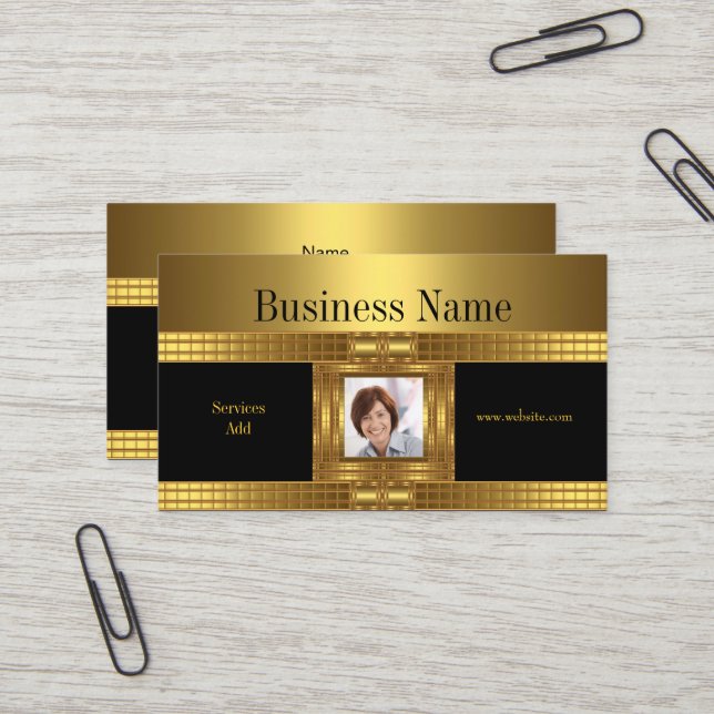 Profil Visitenkarte Gold auf Gold Schwarz Add Foto (Vorderseite/Rückseite Beispiel)