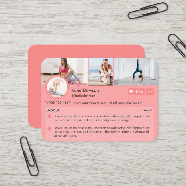 Profilseite für die persönliche Fitness von Social Visitenkarte (Vorderseite/Rückseite Beispiel)