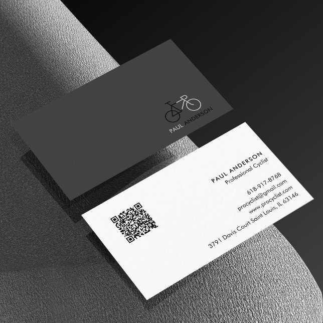 Profiradfahrer Schwarz-Weiß QR-Code Visitenkarte (Von Creator hochgeladen)