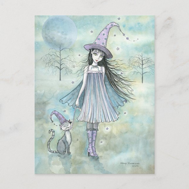 Profiter de la Nuit  Carte postale de chat sorcièr (Devant)