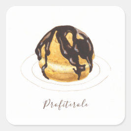 Profiterole Wasserfarbe Quadratischer Aufkleber