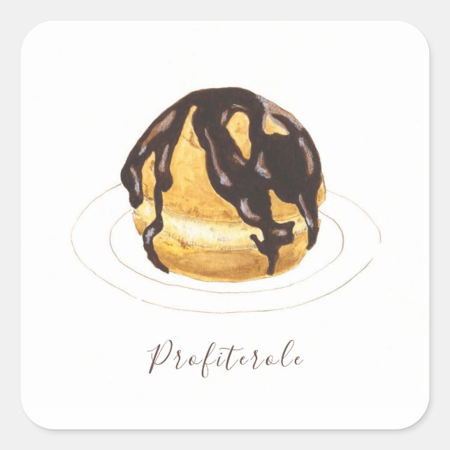 Profiterole Wasserfarbe Quadratischer Aufkleber (Vorderseite)