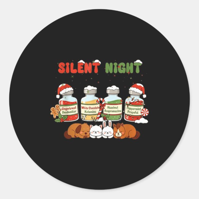 Profol Silent Night Funny Vet Tech Christmas  Runder Aufkleber (Vorderseite)