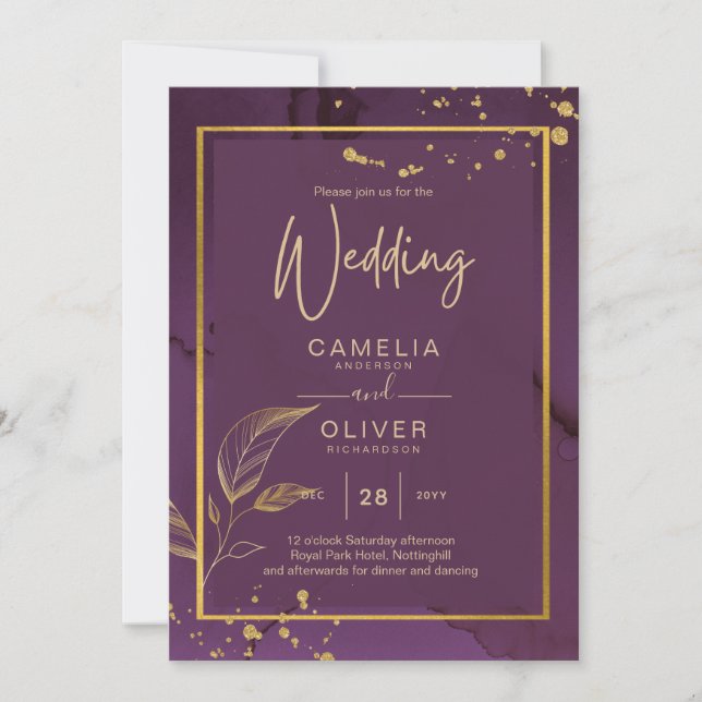 PROFONDE VIE OR FEUILLES Mariage Invitation (Devant)