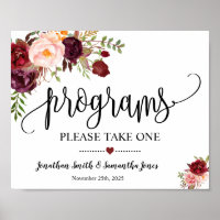 Progamme unterzeichnen Trauungszeremonie boho mars