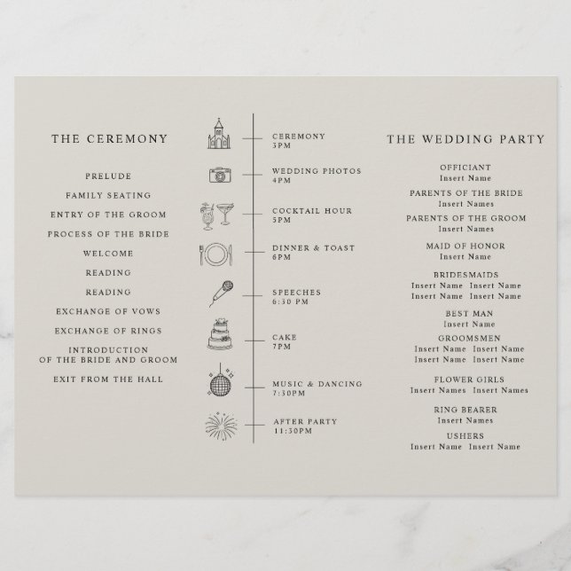Program Minimalist Timeline for a Modern Wedding. Flyer (Hinten)