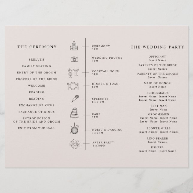 Program Minimalist Timeline for a Modern Wedding. Flyer (Hinten)