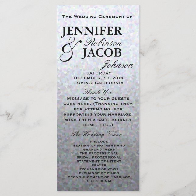 Programm für die Hochzeit von weichem Silber (Vorderseite)
