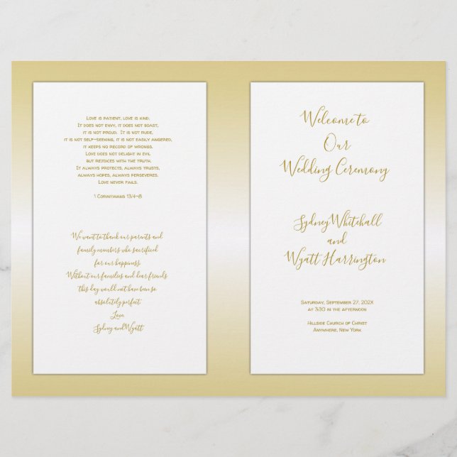Programm für geflochtene katholische Hochzeit Gold (Vorderseite)