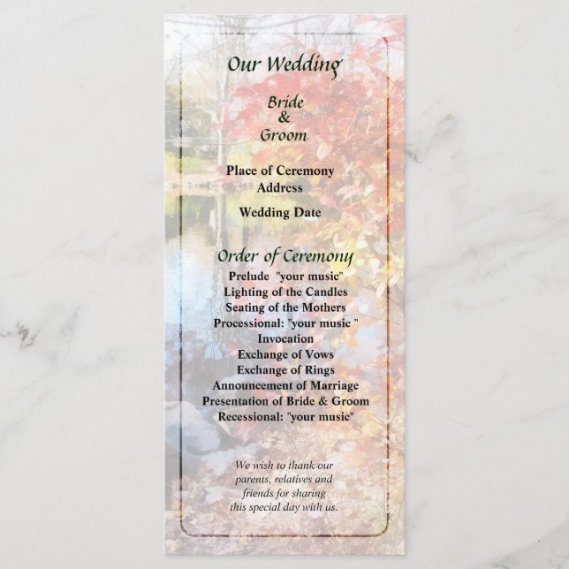 Programm für Herbst-Hochzeiten am See (Vorderseite)