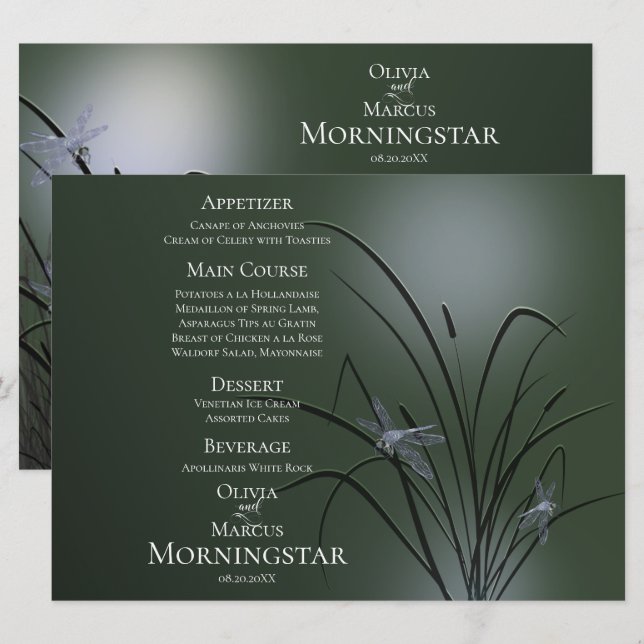 Programm für Hochzeiten | Sage Green Dragonfly (Vorne/Hinten)