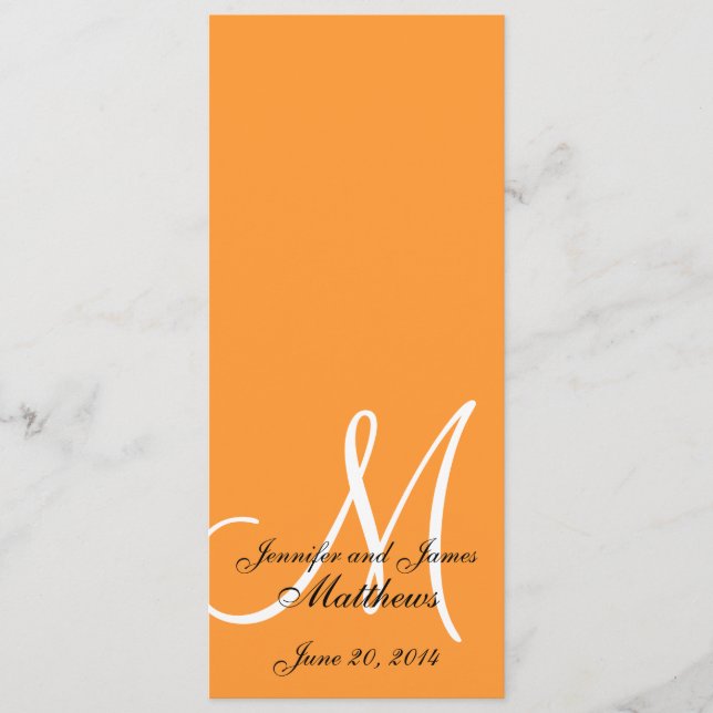 Programm für Hochzeitskirchen Monogram Orange & Wh (Vorderseite)