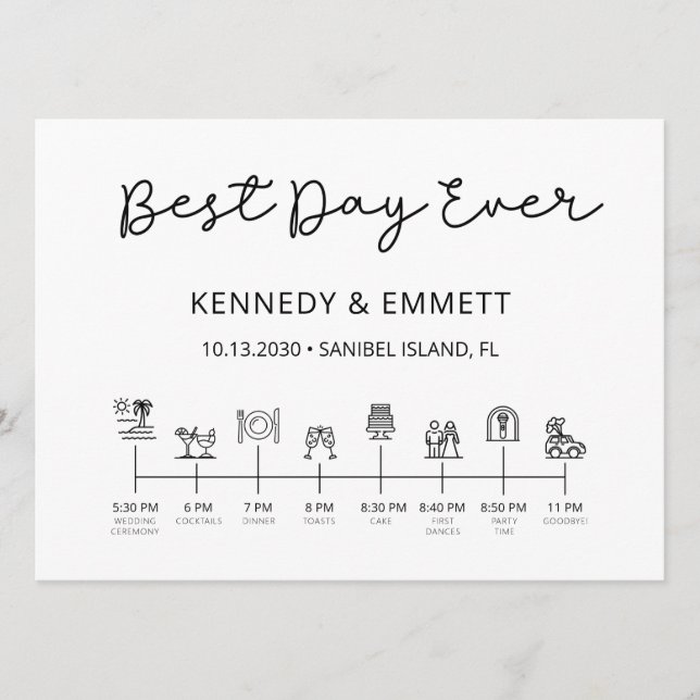 Programm für Hochzeitstage am Strand (Vorderseite)