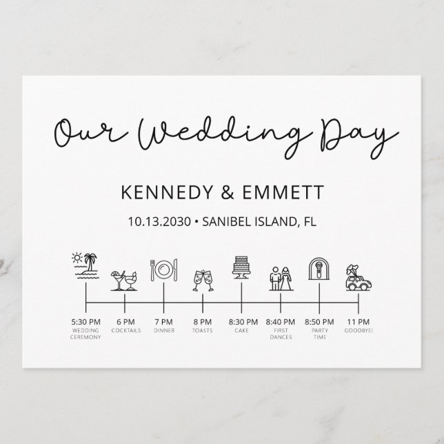 Programm für Hochzeitstage am Strand (Vorderseite)