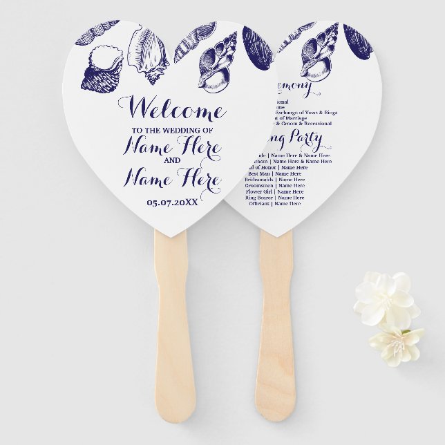 Programm Hand Fan Muscheln Strand Hochzeit Meer Fächer (Vorne und Hinten)