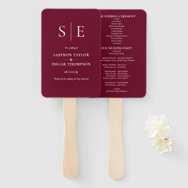 Programm zur Hochzeit von Burgund und Gold Monogra Fächer