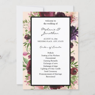 Programm zur Zeremonie auf Burgund-Flora-Hochzeit