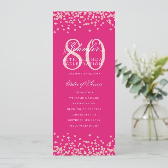 Programme 80e anniversaire Menu Rose Gold Hot Pink (Debout devant)