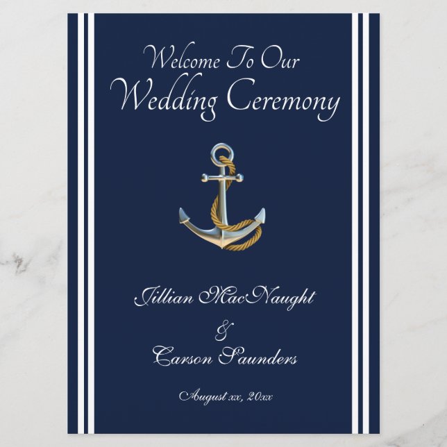 Programme Ancre nautique - Marine & White Mariage Service (Devant)