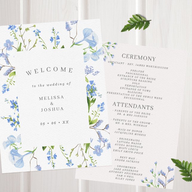 Programme Aquarelle Bleu délicat Mariage floral plat (Créateur téléchargé)