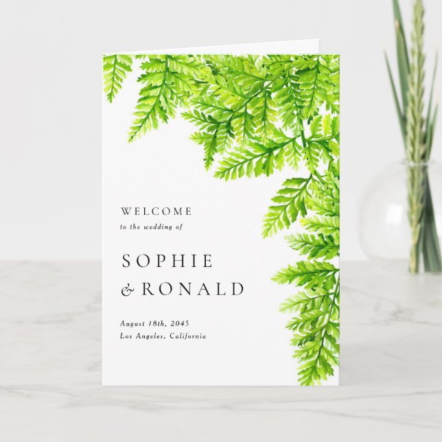 Programme Aquarelle Chartreuse Green Fern Feuille Mariage (Devant)