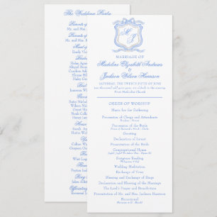 Programme Aquarelle Designer Blue Monogram Crest Mariage