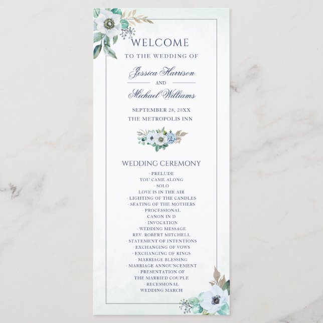 Programme Aquarelle Floral Élégant Mariage de bouquet d'aném (Devant)